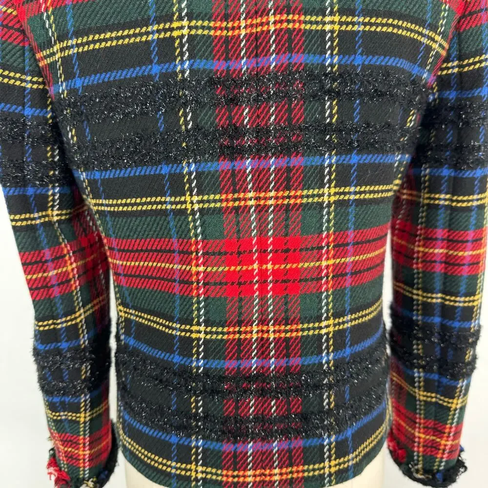 J. Crew Stewart Plaid Tartan Lady Jacket Red Blazer Preppy Work Classic Size  2